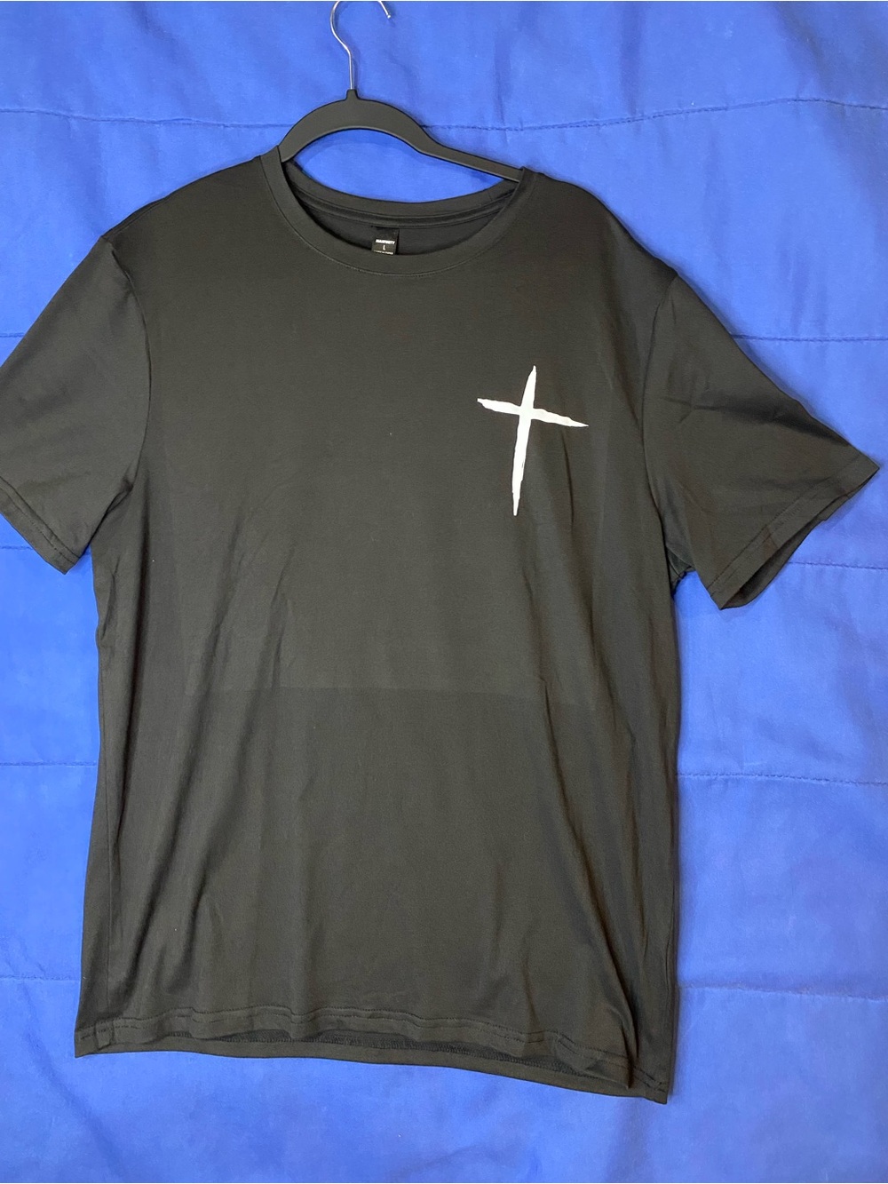 Men's Black Short-Sleeve Tee with White Cross Chest Graphic
